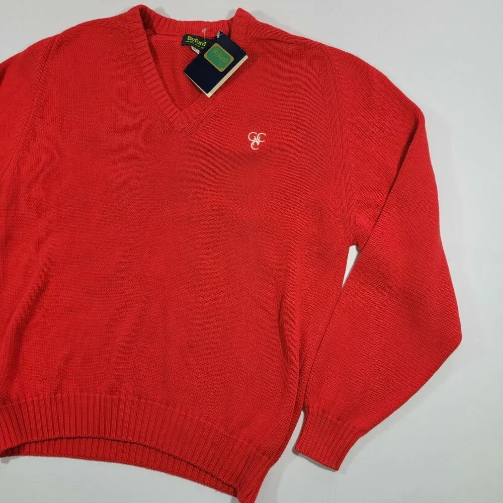 Byford Pullover Vneck‎ Sweater - Red - Knit - Cotton - XXL New - Vintage